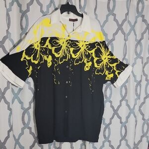 Black and Yellow Floral Short Sleeve Shirt / Tunic